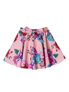 Hunny Bunny Girls Pink & Red Printed Flared Knee-Length Skirt