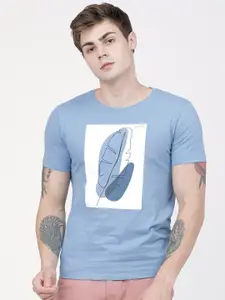 HIGHLANDER Men Blue Slim Fit Printed Round Neck T-shirt