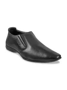 WALKWAY by Metro Men Black Solid Leather Formal Slip-On Shoes