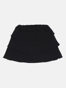 Kryptic Girls Black Solid Tiered knee-Length Skirt