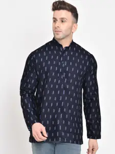 Hangup Men Blue Geometric Printed Indigo Kurta