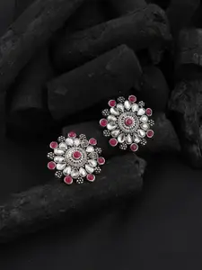 Silvermerc Designs Silver-Toned & Red Circular Studs