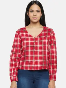 People Red & White Checked Shirt Style Top