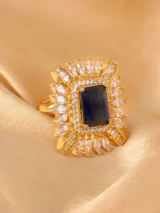 Saraf RS Jewellery Gold-Plated Blue & White AD-Studded Handcrafted Adjustable Finger Ring