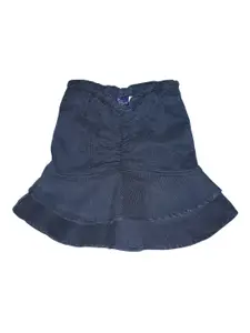 KiddoPanti Girls Blue Solid Denim Flared Ruffle Skirt