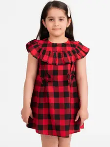 KIDKLO Girls Red Checked A-Line Dress