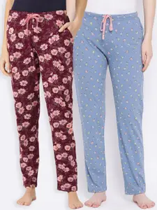 Kanvin Women Pack of 2 Printed Pure Cotton Lounge Pants