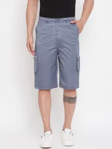 Hypernation Men Grey Solid Regular Fit Cargo Shorts