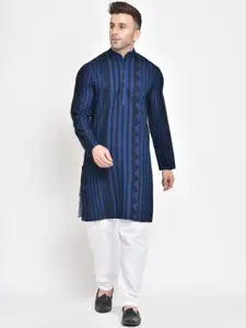 Hangup Men Blue Striped Indigo Kurta