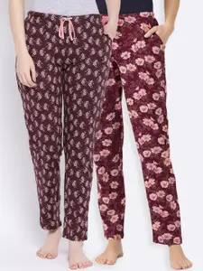 Kanvin Women Pack of 2 Floral Print Pure Cotton Lounge Pants