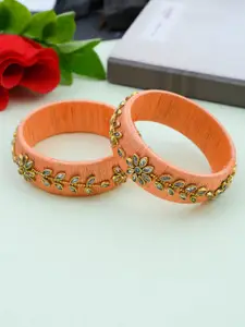 Silvermerc Designs Set Of 2 Gold-Plated Peach Kundan-Studded Jadau Handcrafted Bangles