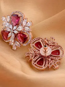 Saraf RS Jewellery Rose Gold-Plated & Red AD  Floral Studs