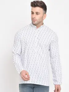 Hangup Men White & Grey Geometric Printed Kurta