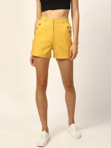 ELLE Women Yellow Solid Regular Fit Regular Shorts