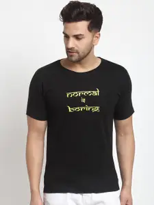 YOLOCLAN Men Black Printed Round Neck T-shirt