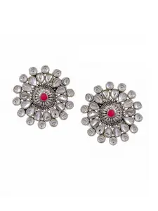 Silvermerc Designs Silver-Plated & Red Kundan Circular Studs