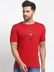 YOLOCLAN Men Red Printed Round Neck T-shirt