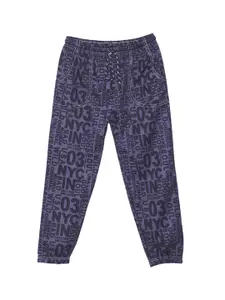 SWEET ANGEL Boys Blue Printed Straight-Fit Joggers