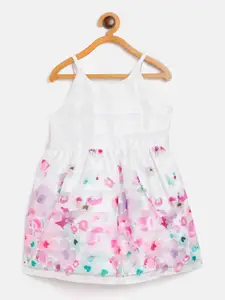 KIDKLO Girls White Floral Printed Fit and Flare Dress