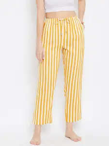 Hypernation Women White & Yellow Striped Lounge Pant