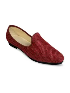 PANAHI Men Maroon Woven Design Handmade Mojaris