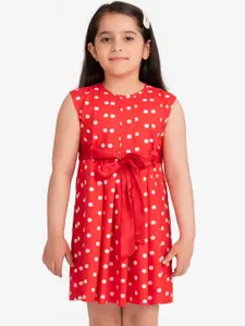 KIDKLO Girls Red Printed A-line Dress