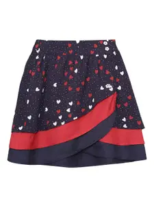 ELLE Girls Navy Blue & Red Printed Knee-Length Wrap Skirt