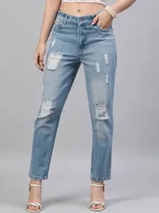 STREET 9 Women Blue Relaxed Fit Mid-Rise Mildly Distressed Jeans