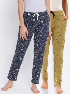 Kanvin Women Pack of 2 Printed Pure Cotton Lounge Pants