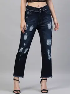 STREET 9 Women Blue Relaxed Fit Mid-Rise Highly Distressed Jeans