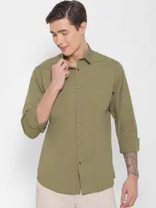 FOREVER 21 Men Olive Green Slim Fit Solid Casual Shirt