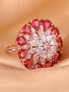Saraf RS Jewellery Rose Gold-Plated Magenta Pink & White Ruby AD & CZ-Studded Handcrafted Adjustable Ring