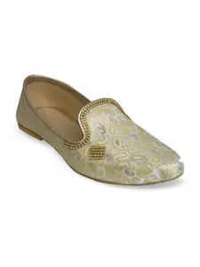 PANAHI Men Cream & Beige Embellished Mojaris