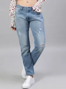 STREET 9 Women Blue Straight Fit Mid-Rise Mildly Distressed Jeans