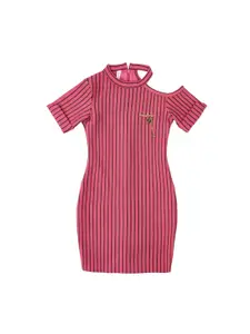 Hunny Bunny Girls Pink & Black Striped Sheath Dress