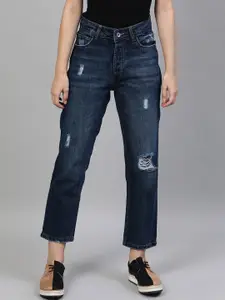 STREET 9 Women Pure Cotton Blue Straight Fit Mid-Rise Mildly Distressed Jeans