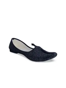 PANAHI Men Black Woven Design Handmade Mojaris