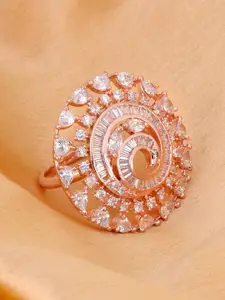 Saraf RS Jewellery Rose Gold-Plated and White CZ Stone Handcrafted Adjustable Ring