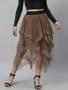 KASSUALLY Brown Layered Lace Sheer skirt