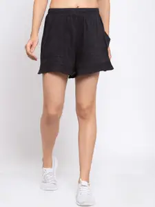 iki chic Women Black Solid Regular Fit Regular Shorts