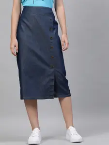 STREET 9 Blue Knee-Length Denim Midi Straight Skirt