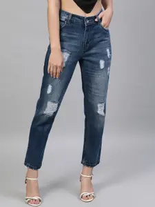 STREET 9 Women Blue Relaxed Fit Mid-Rise Highly Distressed Jeans