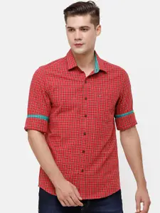 CAVALLO by Linen Club Men Red & Blue Regular Fit Checked Casual Shirt