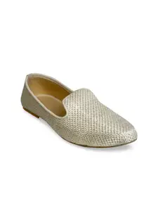 PANAHI Men Beige Woven Design Handmade Mojaris