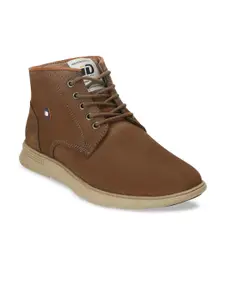 ID Men Camel Brown Solid Leather Trekking Shoes