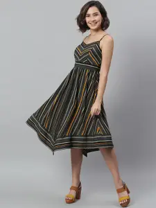 KASSUALLY Multicoloured Striped Crepe Empire Midi Dress