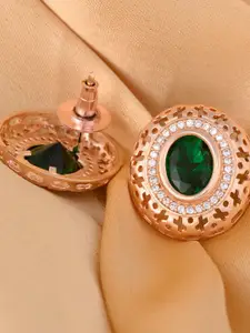 Saraf RS Jewellery Green & Rose Gold Plated Handcrafted Oval Studs