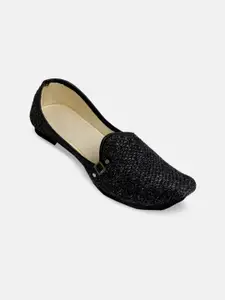 PANAHI Men Black Woven Design Mojaris