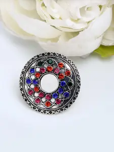 YouBella Silver-Plated Blue & Orange Stone-Studded Afgan Adjustable Finger Ring