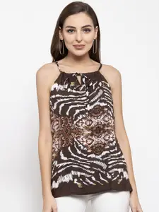 Purple State Brown & White Printed Regular Top